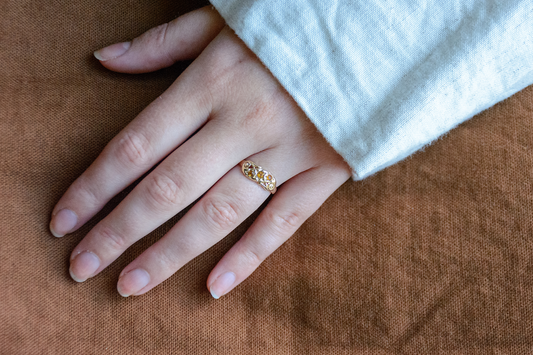 Citrine yellow gold trio ring