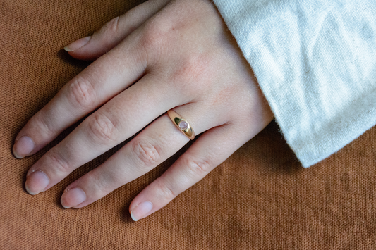 Moonstone yellow gold solitaire ring