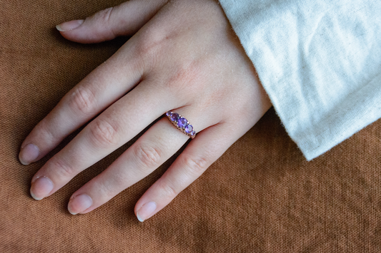 Amethyst rose gold row ring