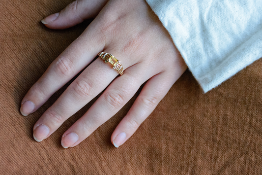 Citrine yellow gold solitaire ring
