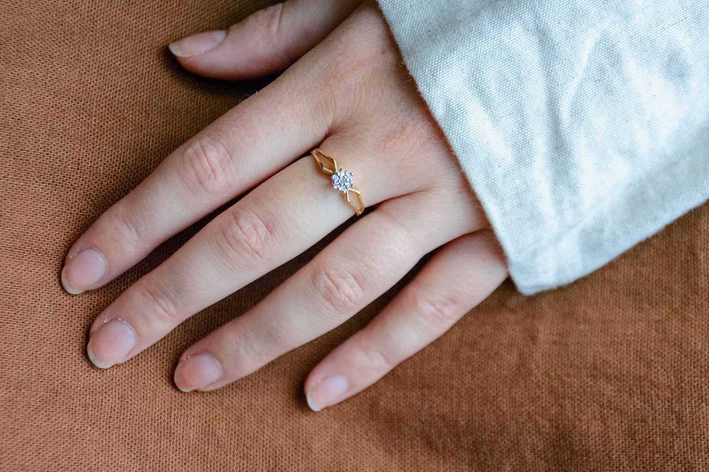 Diamant geelgoud/witgoud cluster ring