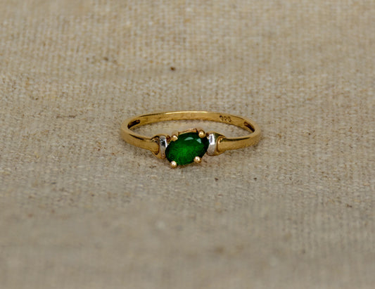 Diopside yellow gold/white gold solitaire ring