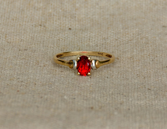 Garnet yellow gold/white gold solitaire ring
