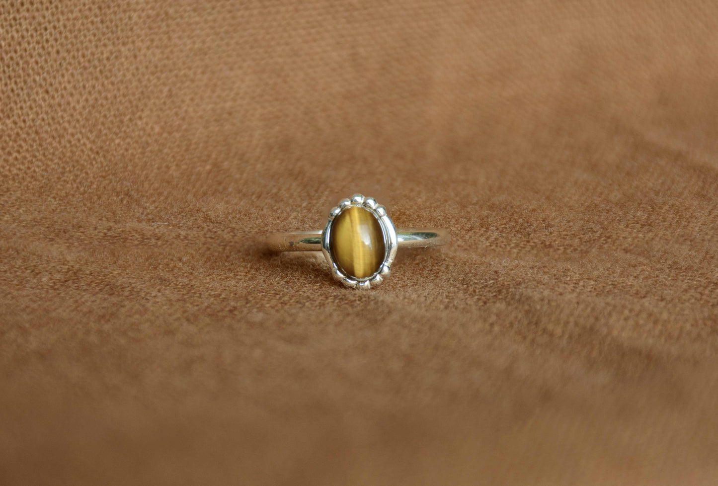 Zilver tijgeroog solitair ring