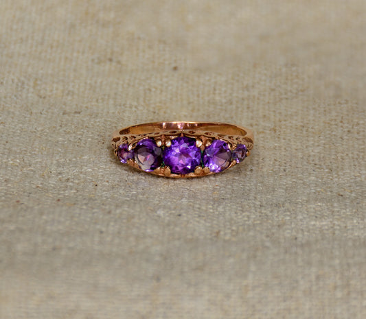 Amethyst rose gold row ring
